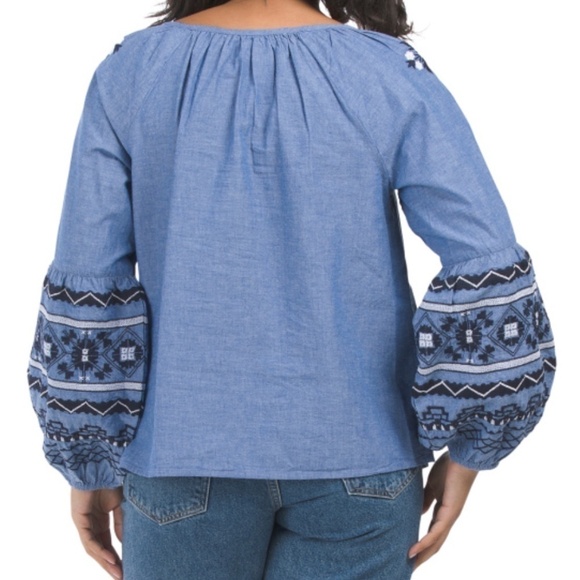 NWT LUCKY & COCO Embroidered BLUE Blouse New With Tag Size US XL - Picture 2 of 7